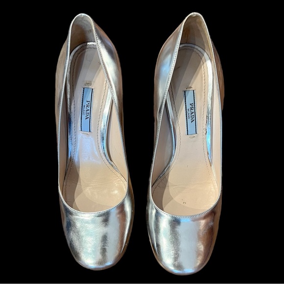 PRADA Leather Silver Block Heel Pumps - Picture 4 of 15